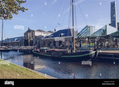 Den Helder, The Netherlands, October 13, 2018: antique ship in front of Stoom restaurant Stock ...