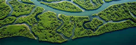 Premium AI Image | Aerial view of a river delta with lush green ...