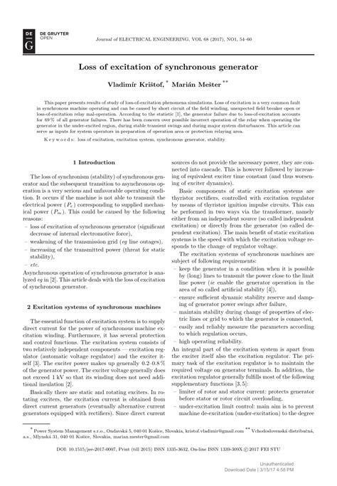 (PDF) Loss of excitation of synchronous generator