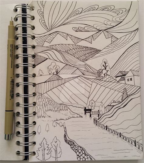 Landscape Line Art Pen Drawing by nadiakhan1 on DeviantArt