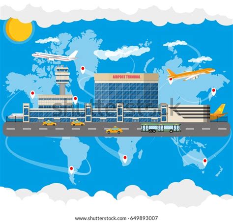 International Airport Concept World Map Clouds Stock Illustration ...