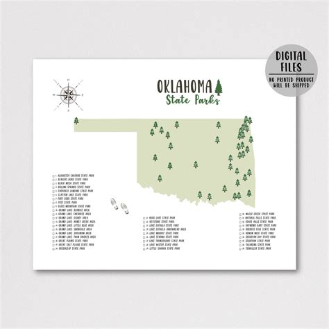 Oklahoma State Parks Map | Oklahoma Map Print | Gift For Traveler ...