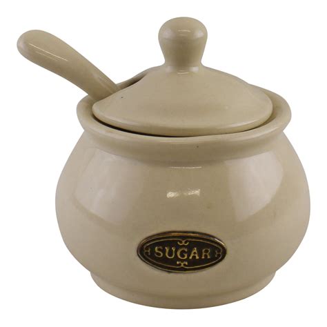 Country Cottage Cream Ceramic Sugar Bowl With Lid & Spoon