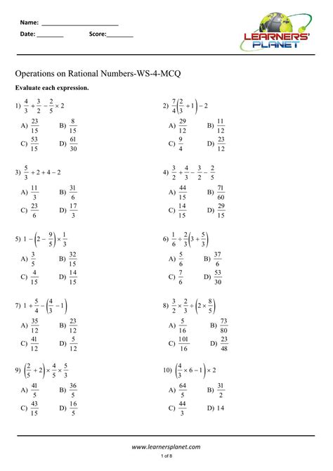 Operations With Rational Numbers Worksheet - Onlineworksheet.my.id