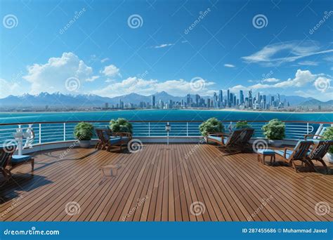 Deck Panorama, Cruise Ship View, Clipart-style Nautical Scene Brought ...