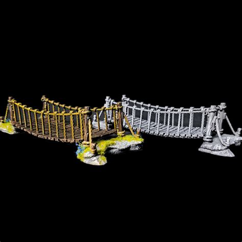 3D file Rope Bridge With Optional Guide Ropes And Rock Base (Wargame ...