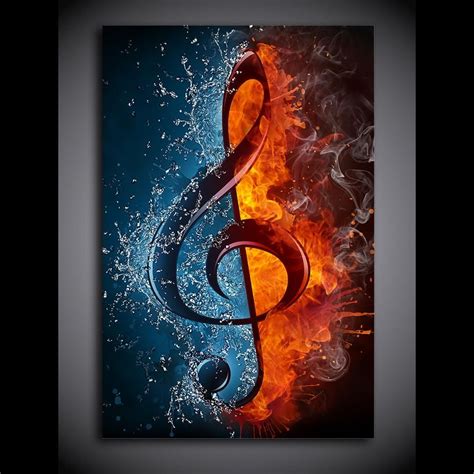 1 Panel Music Musical Note Ice and Fire Wall Art Canvas Print Framed ...