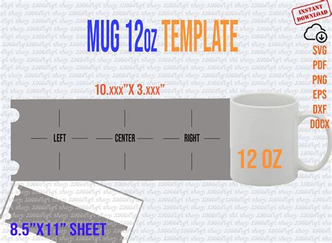 Mug Template, Mug Svg, Mug Bundle 12 Templates, 10 Oz, 11 Oz, 12 Oz, 14 ...