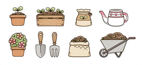 Gardening clipart set. Potted plants, garden items and planting tools. Cute spring summer ...