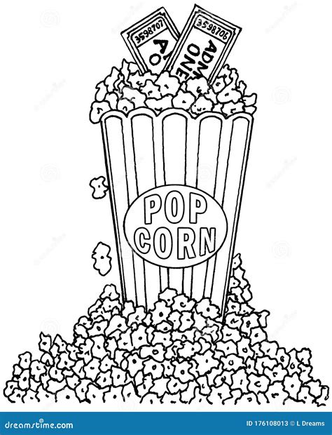 Black and White Popcorn Illustration Stock Illustration - Illustration ...