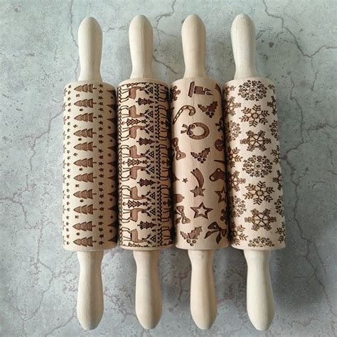 Christmas Wooden Rolling Pin Engraved Embossing Rolling Pin | Etsy