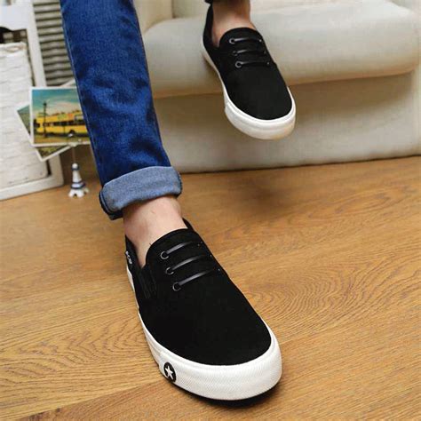 Men's #black canvas shoe #sneakers casual star pattern, lace decorated, sewing thread, Slip on ...