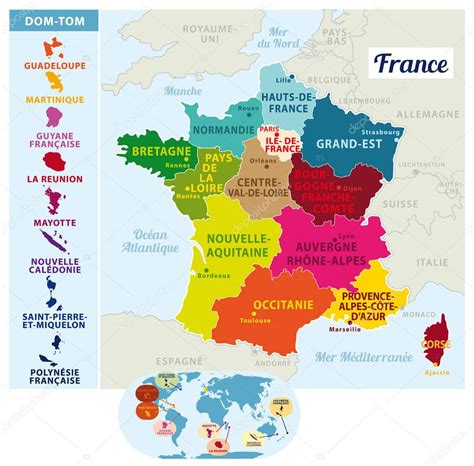 Beautiful Colorful Detailes Map France French Islands New Regions ...