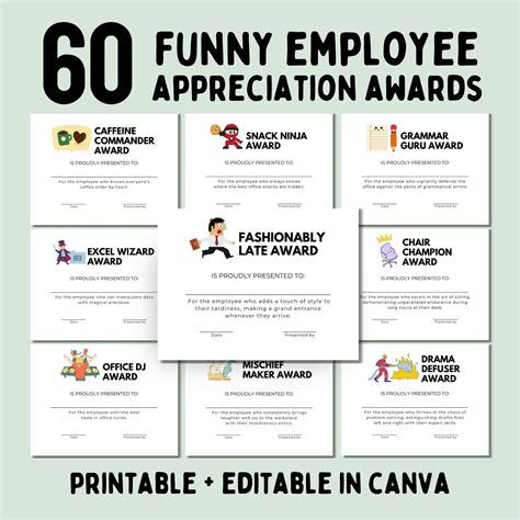 Funny Employee Appreciation Awards 60 Printable Staff Recognition ...