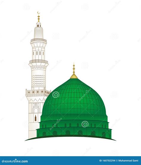 Masjid Nabawi Madina Tun Nabi In Grey Background Vector Illustration ...