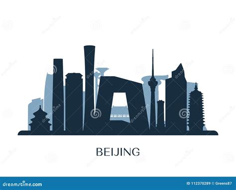 Beijing Skyline, Monochrome Silhouette. Stock Vector - Illustration of destination, logo: 112370289