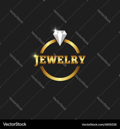 Gold ring with diamond jewelry logo on the black Vector Image