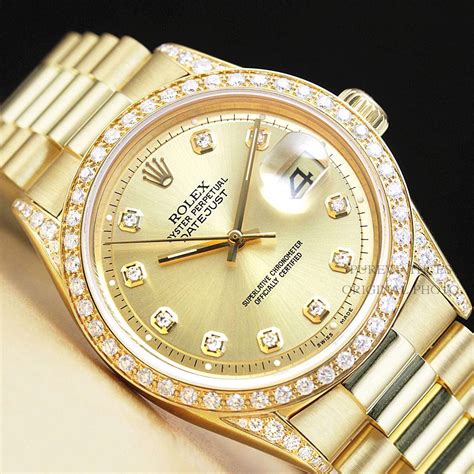 MENS ROLEX DATEJUST PRESIDENT SOLID 18K YELLOW GOLD DIAMOND WATCH | eBay