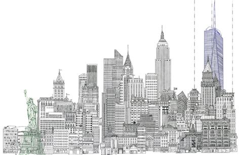 11 X 17 Line Drawing of New York City Skyline With Statue of Liberty and Freedom Tower - Etsy