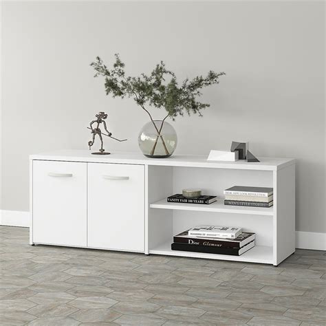 Studio A Low Storage Cabinet with Doors in White - Engineered Wood ...