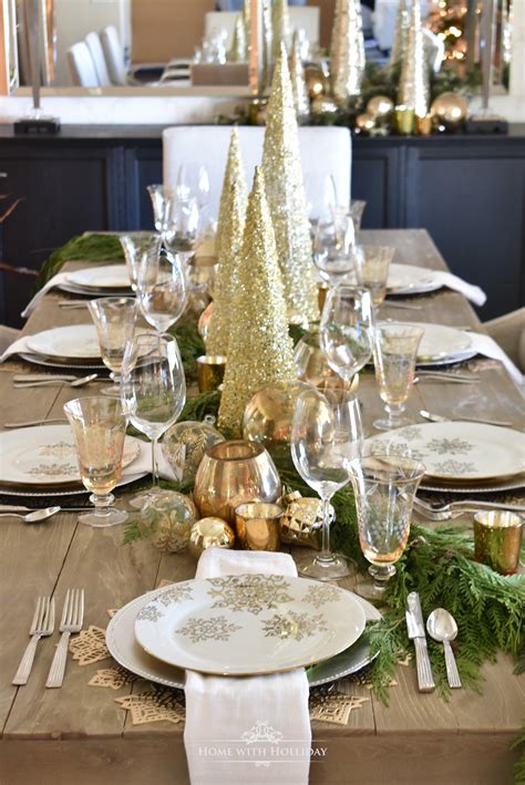 Gold and Silver Snowflake Christmas Table Setting - Home with Holliday