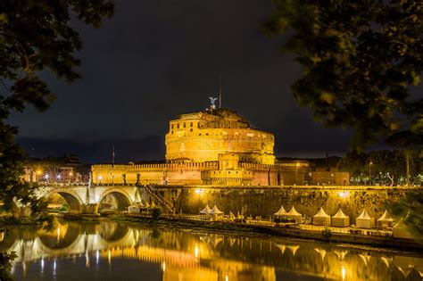 Wallpaper Rome Italy Castel Sant'Angelo castle bridge Night Rivers