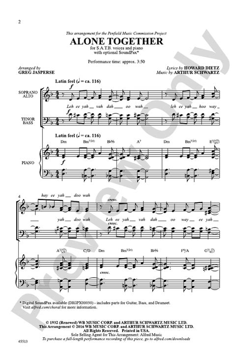 Alone Together: SATB Choral Octavo: Arthur Schwartz - Digital Sheet ...