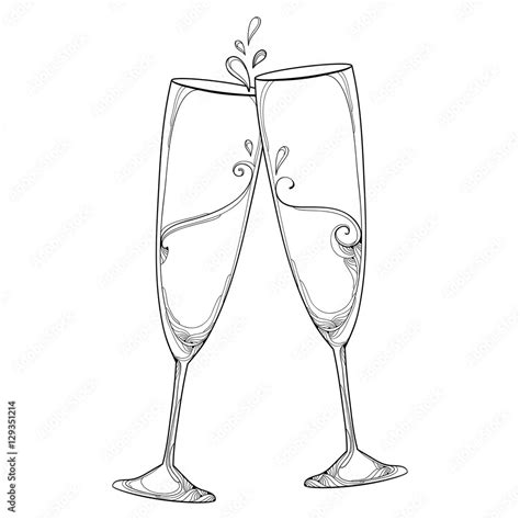 Glass Of Champagne Icon In Outline Style Isolated On White, 54% OFF