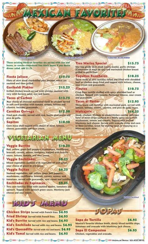 Menu at Garibaldi Mexican Restaurant & Cantina, Salem