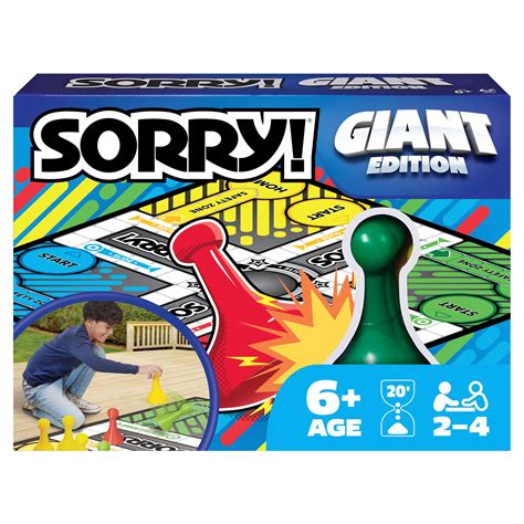 Sorry Board Game, Giant Edition Family Indoor Outdoor, For Kids 6 & Up ...