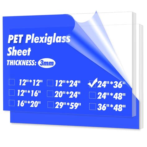 Art3d (1 Pack) 1/8" Thick Plexiglass Sheets - 36" x 24" PET Clear ...