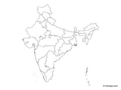 28 States Of India Outline Map