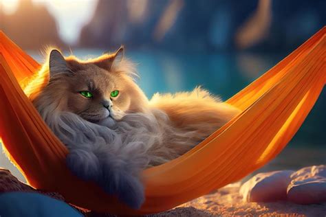 Premium Photo | Siberian cat in sunglasses laying in hammock on beach enjoying holiday made with ...