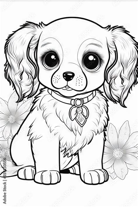 a puppy with big eyes sitting on a flower coloring page for kids and ...