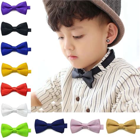 2017 New Children Kids Ties Boys Toddler Infant Solid Bowtie Pre Tied Wedding Bow Tie Necktie ...