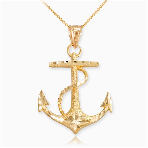 Textured Gold Mariner Anchor Pendant Necklace
