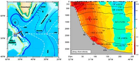 (left) Location at the exit of the Labrador Sea with section and... | Download Scientific Diagram