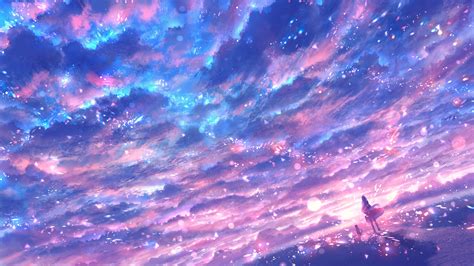 Anime Girl Blue Pink Starry Sky Nature Background HD Anime Wallpapers | HD Wallpapers | ID #100330