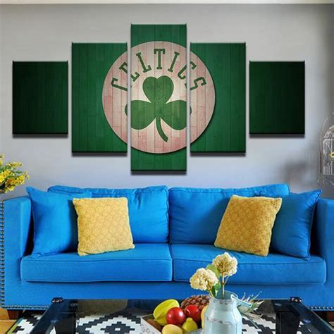 Boston Celtics Logo Over Floorboards – Sport 5 Panel Canvas Art Wall ...