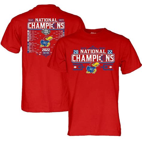 Men's Blue 84 Red Kansas Jayhawks 2022 NCAA Men's Basketball National Champions Bracket T-Shirt ...