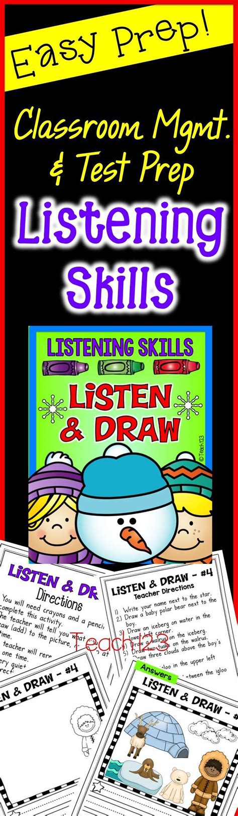 Winter themed listening skills activities called "Listen and Draw" are ...