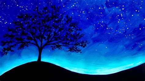 Acrylic Painting Trees and Stars Silhouette Painting Demo - YouTube