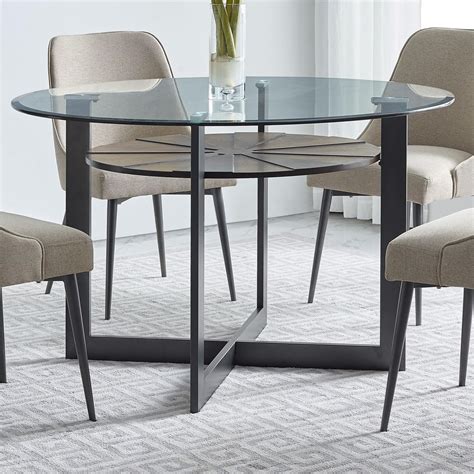 Prime Olson SS Contemporary Round Glass Dining Table with Iron and ...