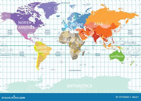 Flat World Map With Latitude And Longitude