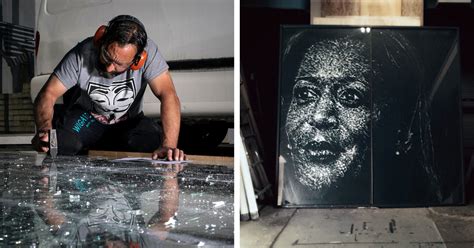 Artist Simon Berger Creates Portraits Using Shattered Glass Art