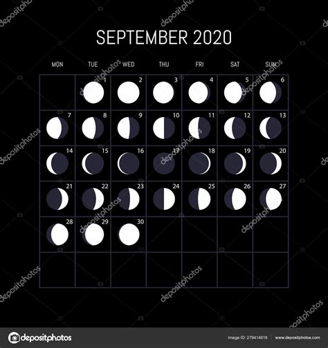 Moon phases calendar for 2020 year. September. Night background Stock Vector Image by ©littlepaw ...