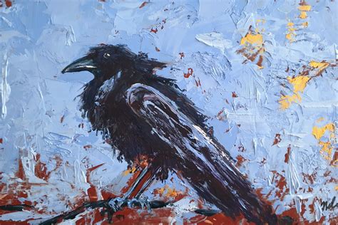 Crow Oil Painting Original Art Black Bird Artwork Animal Wall | Etsy