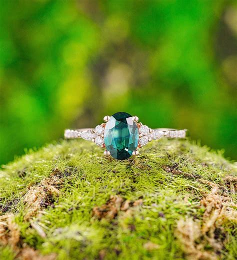 Blue Green Sapphire Engagement ring Unique Engagement ring | Etsy