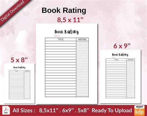 the printable book ratings sheet is shown in three different sizes and ...