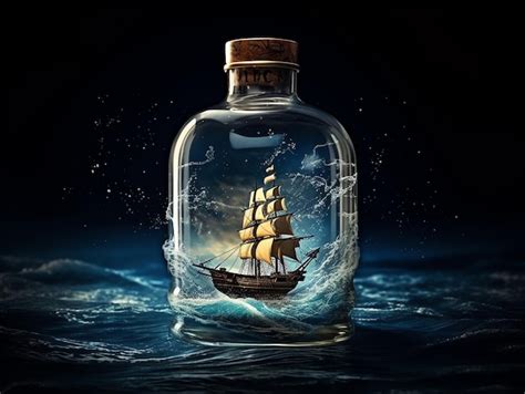 Premium AI Image | Ship inside of a bottle on the ocean